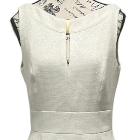 Tahari Ivory Gold Shimmer Sheath Dress Size 8 - Picture 6 of 13